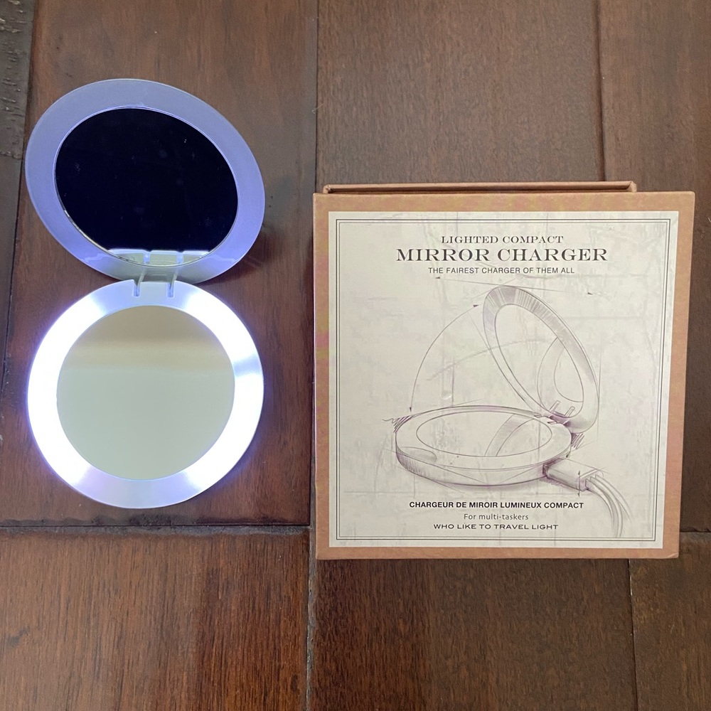 Restoration Hardware Lighted Compact Mirror Charger, Silver, NWT